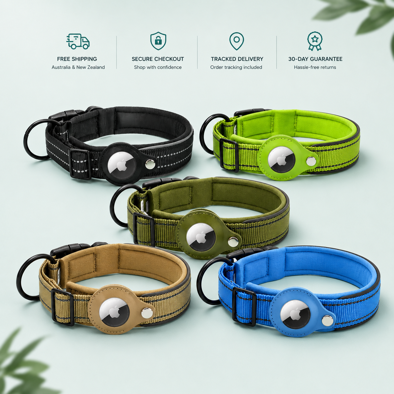 AirTag Tracking Dog Collar — Padded, Reflective, Find My Ready
