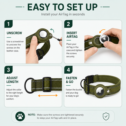 AirTag Tracking Dog Collar — Padded, Reflective, Find My Ready