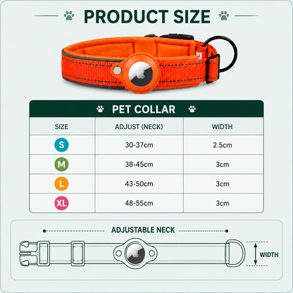 AirTag Tracking Dog Collar — Padded, Reflective, Find My Ready