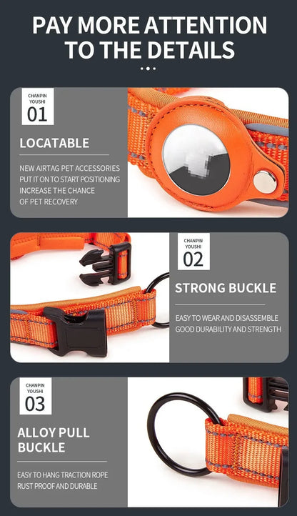 AirTag Tracking Dog Collar — Padded, Reflective, Find My Ready