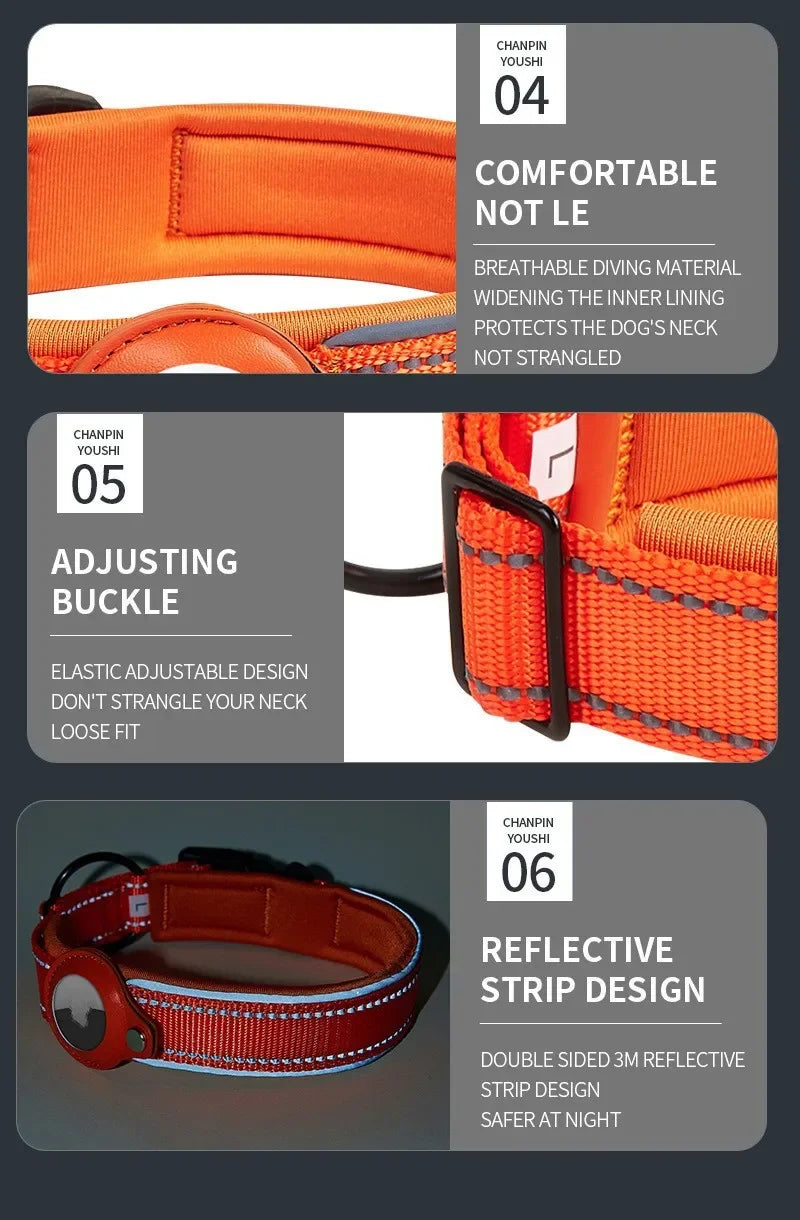 AirTag Tracking Dog Collar — Padded, Reflective, Find My Ready