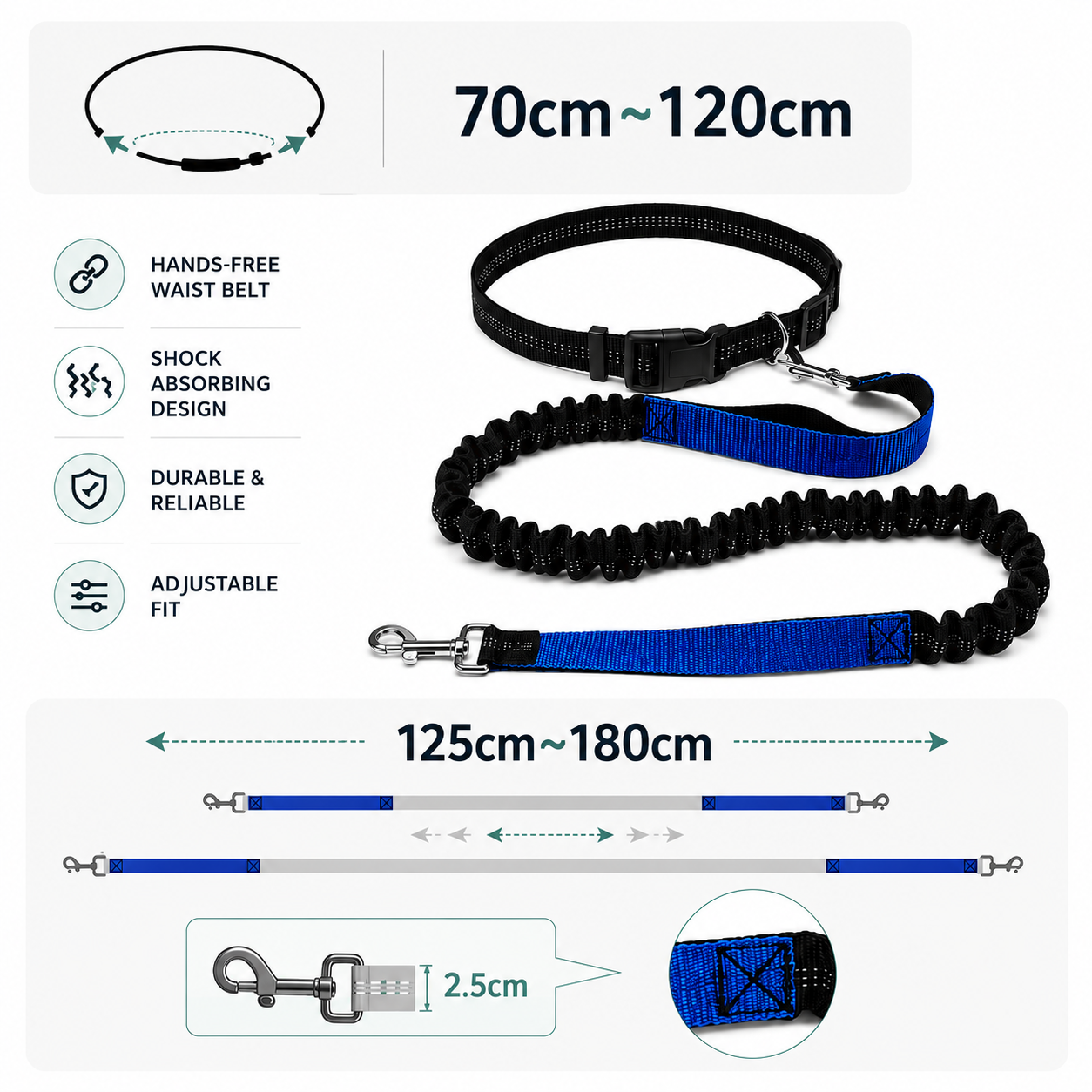 Hands-Free Bungee Dog Leash with Adjustable Waist Belt