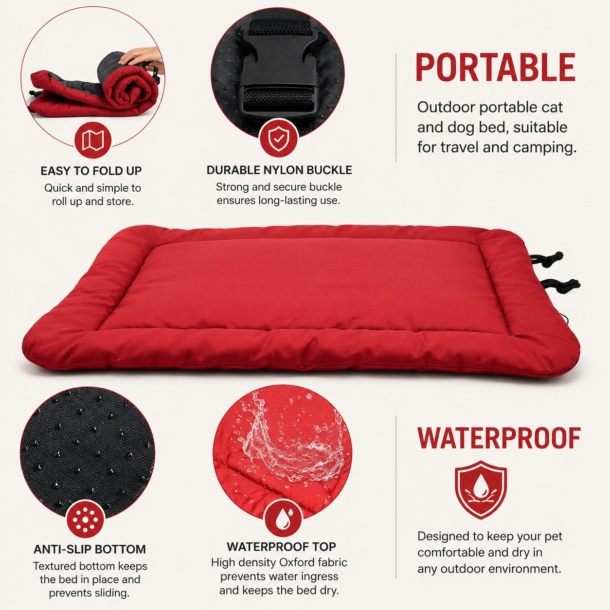 Portable Waterproof Pet Bed – Roll-Up Travel Mat with Carry Handle