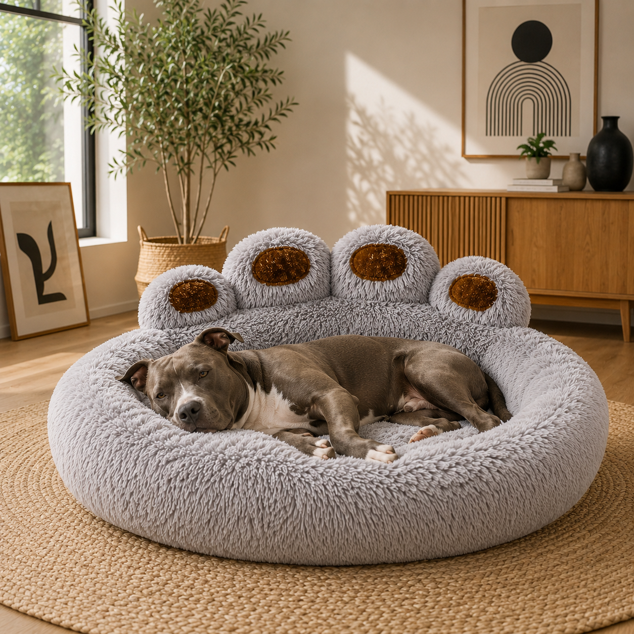 Fluffy PawHug Pet Bed – Plush Comfort for Dogs & Cats